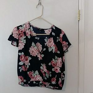 Navy blue floral print shirt